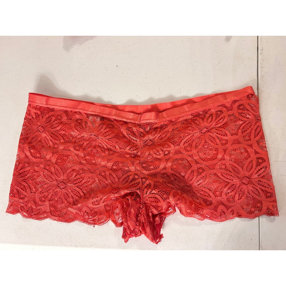 Coral Red Floral Lace Lingerie Set Longline Bra Boyshorts xLARGE stretchy  40D - Picture 8 of 8